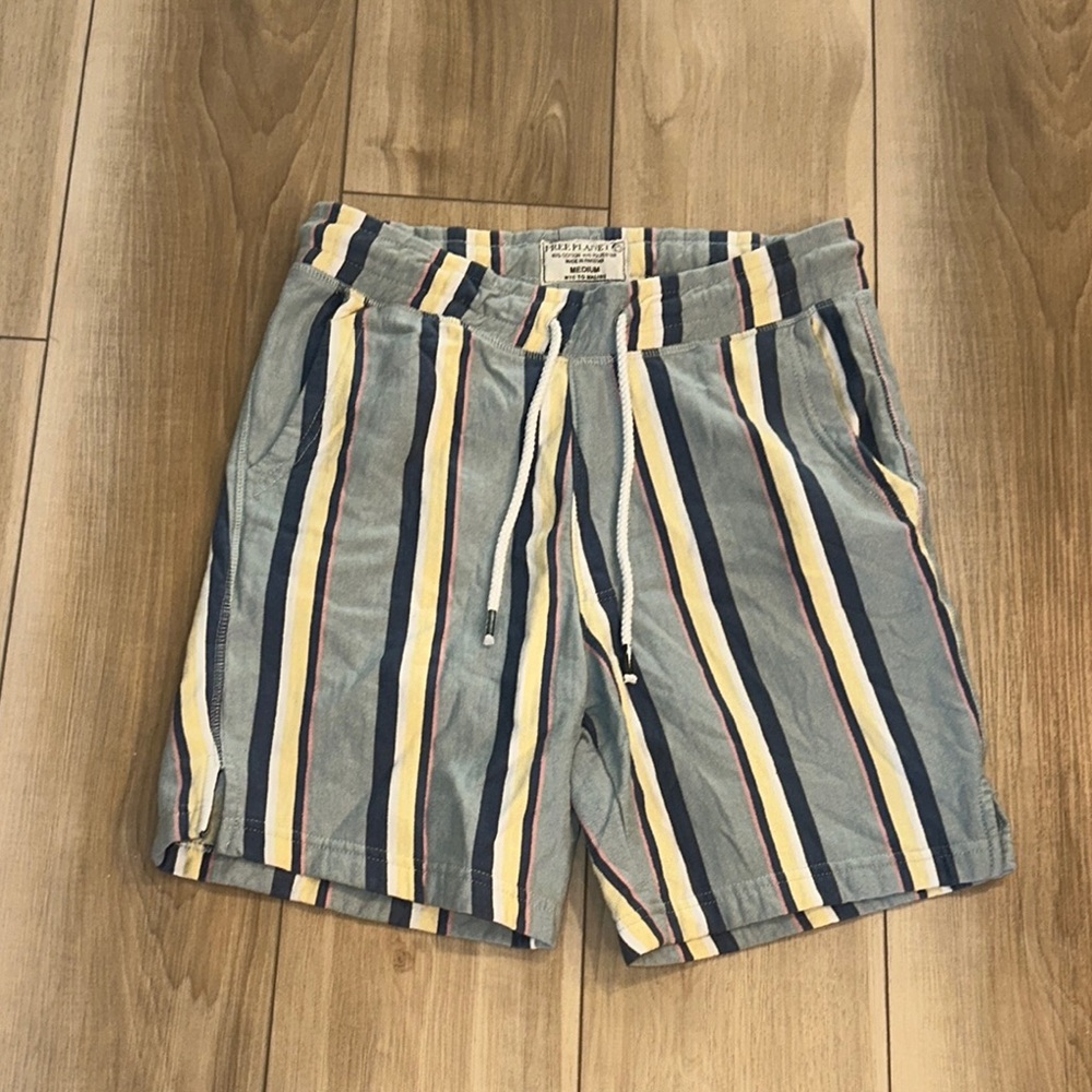EUC Free Planet Brand Size M Medium Striped Casual Shorts Mens Women’s Neuteral